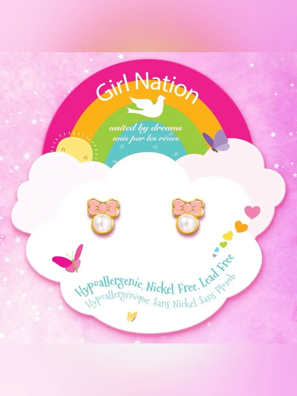Girl Nation Pink Chic Bow Cutie Stud Earrings hypoallergenic Nickel Free